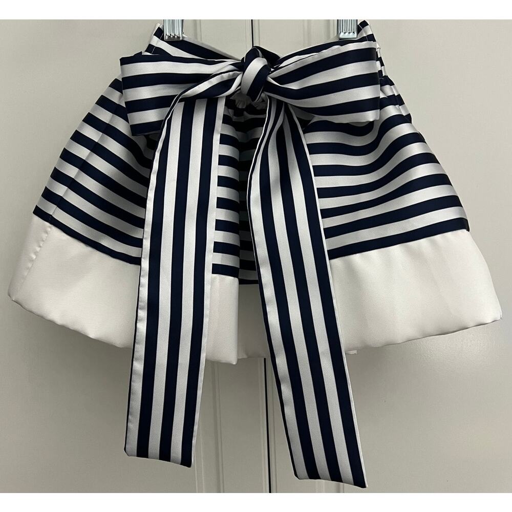 Mama Luma Girls Navy Blue/White Striped Skirt with Self Tie Bow Size 3-4
